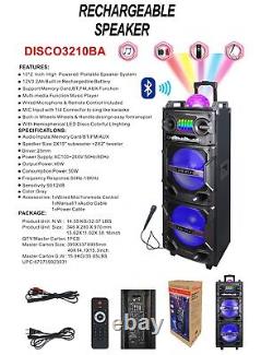 1000W Wireless Bluetooth Speaker with Dual 10 HIFI Subwoofers Karaoke DJ Lights
