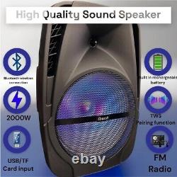 12 4600w Bluetooth Speaker Wireless Outdoor Stereo Heavy Bass USB/TF/FM Radio