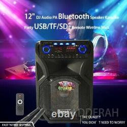 12 PA Bluetooth Speaker Karaoke Party DJ Audio USB/TF/SD 2 Remote Wireless Mics