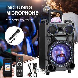 12'' Portable Bluetooth Speaker 3,000W Subwoofer PA DJ Party Lights Karaoke Mic