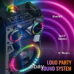 12 Portable Bluetooth Speaker Subwoofer Heavy Bass Party DJ System Mic AUX FM