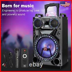 12 Portable Party Wireless Bluetooth Speaker System Subwoofer With Mic Remote LED