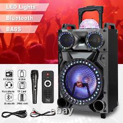 12 Portable Party Wireless Bluetooth Speaker System Subwoofer With Mic Remote LED