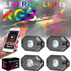 2X 3ft RGB LED Whip Lights Remote UTV+ 4 Pods RGB Rock Lights Wireless Bluetooth