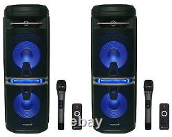 2 Rockville Go Party X10 Dual 10 Wireless Linking Bluetooth Party Speakers+Mics