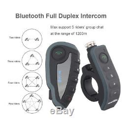2x Motorcycle Bluetooth Intercom Helmet Headset 5 Riders Motorbike NFC Remote FM