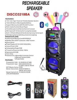 4000W Wireless Bluetooth Speaker with Dual 10 HIFI Subwoofers Karaoke DJ Lights