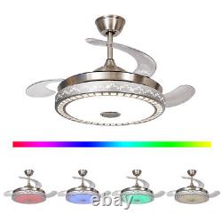42 6 speed Retractable Ceiling Fan Light LED Lamp Bluetooth Music Player+Remote