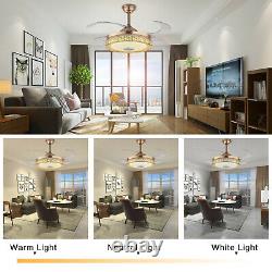 42 Invisible Ceiling Fan LED Light Chandelier 4 Blade+Remote/Wireless Bluetooth