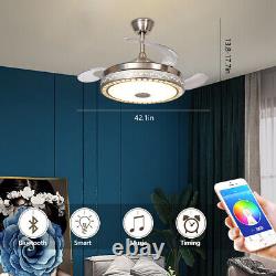 42 LED Bluetooth Remote Control Ceiling Fan Light With 3 Retractable Blades 36W