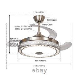 42 Retractable Bluetooth Ceiling Fan Light 3 Color Change LED Chandelier Remote