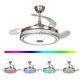 42 Retractable Ceiling Fan Light Led Chandelier, Bluetooth Music Player Withremote