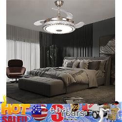 42 Retractable Ceiling Fan with LED Light Bluetooth Speaker 3 Color With Remote