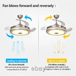 42 Retractable Ceiling Fan with LED Light Bluetooth Speaker 7 Color With Remote
