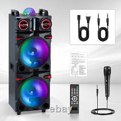 4500W Wireless Bluetooth Speaker Dual 10 Woofer Party FM Karaoke With Mic Remote