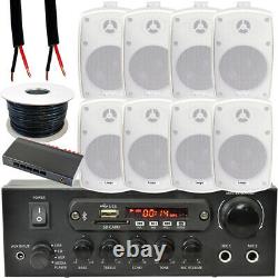 4 Zone Bluetooth Kit8 x 60W Outdoor White Speakers Stereo Amplifier Garden BBQ