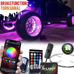 4pc Bluetooth 17 LED Wheel Ring Accent Lighting Glow Kit withWireless Remotes
