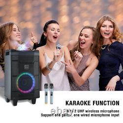 500W Bluetooth Karaoke Machine Wireless PA Speaker System 2 Wireless Mic Remote