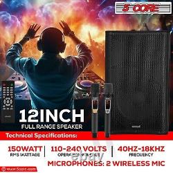 5Core 12 Inch PA System 1500W Powered Bluetooth Party Speaker +2Wireless UHF Mic