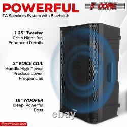 5Core 12 Inch PA System 1500W Powered Bluetooth Party Speaker +2Wireless UHF Mic