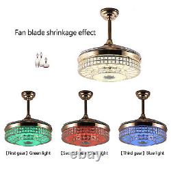 7-Color Ceiling Fan Light 42 Retractable WithRemote Bluetooth Music Speaker