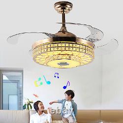 7-Color Ceiling Fan Light 42 Retractable WithRemote Bluetooth Music Speaker