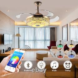 7-Color Ceiling Fan Light 42 Retractable WithRemote Bluetooth Music Speaker