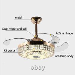 7-Color Ceiling Fan Light 42 Retractable WithRemote Bluetooth Music Speaker