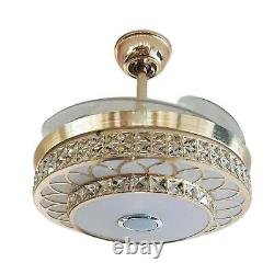 7-Color Ceiling Fan Light 42 Retractable WithRemote Bluetooth Music Speaker