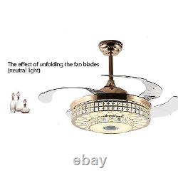 7-Color Ceiling Fan Light 42 Retractable WithRemote Bluetooth Music Speaker