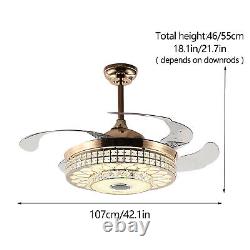 7-Color Ceiling Fan Light 42 Retractable WithRemote Bluetooth Music Speaker