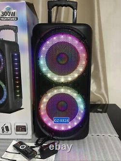 8 Dual Portable Bluetooth Trolley Speaker with Wireless Mic LED Lights Remote