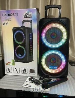 8 Dual Portable Bluetooth Trolley Speaker with Wireless Mic LED Lights Remote
