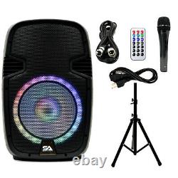 Active 12 DJ Karaoke Speaker & Stand Bluetooth LED Wireless Mic Cables Remote