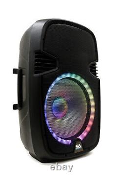 Active 12 DJ Karaoke Speaker w Stand Bluetooth LED Wireless Mics Cables Remote
