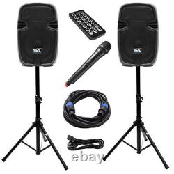 Active 12 Inch PA Speaker System Bluetooth, Wireless Mic, Stands, & Cables