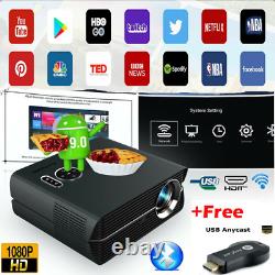 Android 9.0 Wireless Projector LCD LED FHD 1080P Meeting Game Movie VGA BT ZOOM