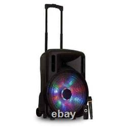 Battery Powered 15 In. Bluetooth Led Speaker And Wireless Mic Acoustic Audio