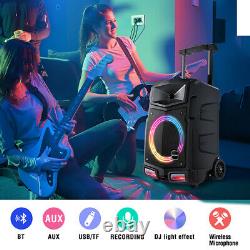 Bluetooth Karaoke Machine System with 2 wireless Mics Built-in battery Remote US