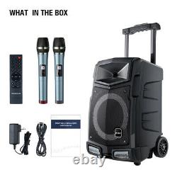 Bluetooth Karaoke Machine System with 2 wireless Mics Built-in battery Remote US