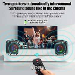 Bluetooth Portable Boombox Waterproof Wireless Microphone 2 X Speaker Remote