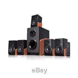 Bluetooth Speaker System Wood 5-Speakers 5-Channels Wireless Remote FM Radio