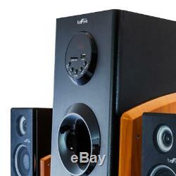 Bluetooth Speaker System Wood 5-Speakers 5-Channels Wireless Remote FM Radio