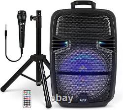 Compact Multifunctional Bluetooth Speaker with LED Lights, Mic, Stand with remote