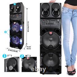 Dual 10'' 2000W Portable Bluetooth Subwoofer Speaker Stereo FM TF AUX With Remote