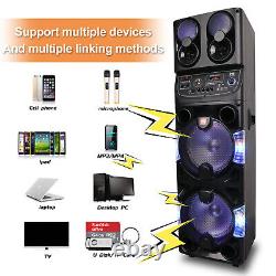 Dual 10 BT Bluetooth Speaker Woofer Rechargable FM Karaok DJ LED AUX Mic Remote