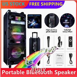 Dual 10 Bluetooth Hi-Fi Speaker Sound System Disco Ambient Light With Mic Remote