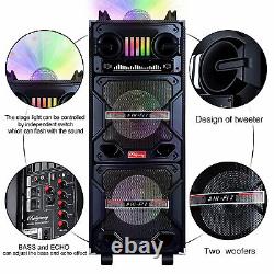 Dual 10 HIFI DISCO Bluetooth Speaker Wireless Portable withMic Ambient Lights NEW