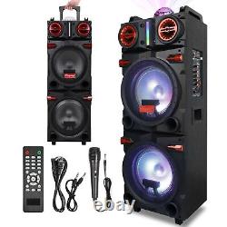 Dual 10'' Portable BT Bluetooth Speaker Subwoofer Party Karaok Audio LED withMic