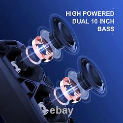 Dual 10 Portable Bluetooth Hi-Fi Speaker Rechargeable System TWS DJ Karaoke LED